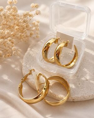 Chunky Gold Tone Hoop Circle Earrings Fashion Jewelry  " Statement NIP